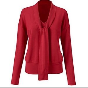 Cabi Red Tess Tee tie holiday party blouse fun feminine flattering size Medium